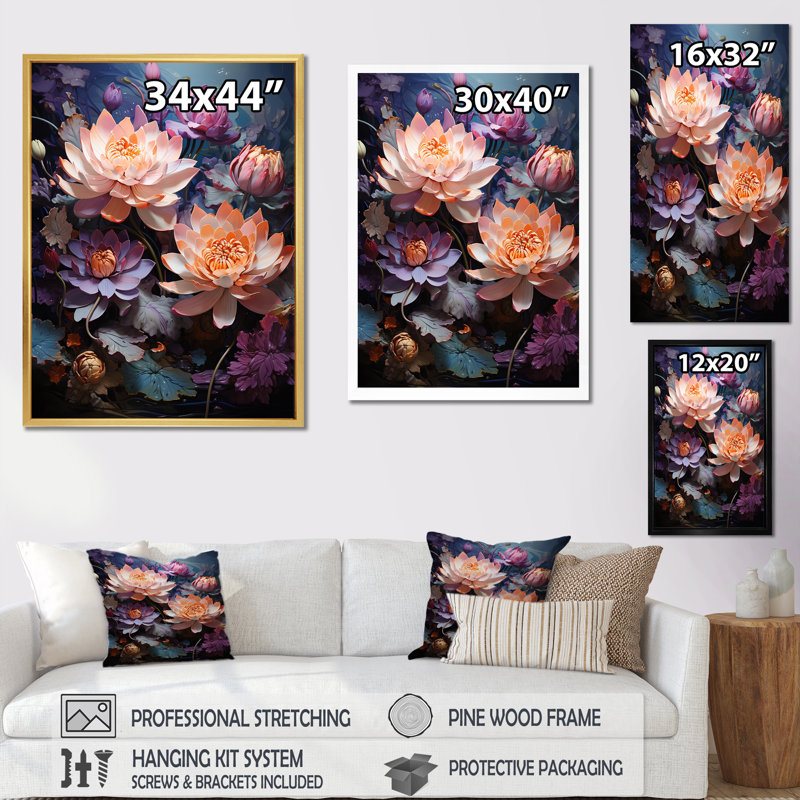 Sacred Lotus Dreams IV - reproduction sur toile, Cadre doré simple, H 32 po x l 24 po x P 1 po
