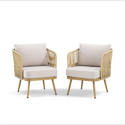 Ensemble 2 pièces de chaises de patio en osier toutes saisons avec coussins de haute densité de 4 po, chaises de tonneau en rotin pour porche, cour, jardin