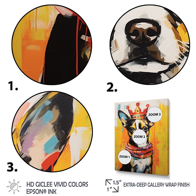 Royal Boston Terrier - art mural chien, H 40 po x l 30 po x P 1,5 po, Cadre doré simple