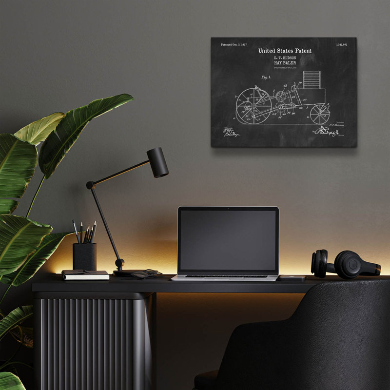 «HayBaler Blueprint Vernis tableau noir», art mural en verre acrylique, H 12 po x l 16 po x P 0,13 po