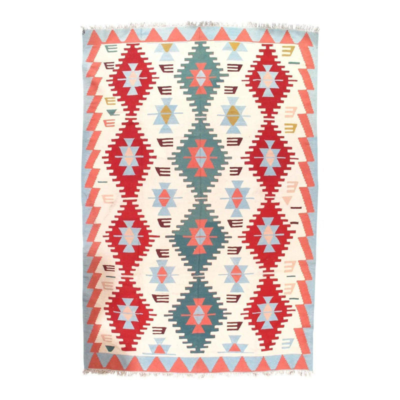 Tapis oriental en laine / coton ivoire / rouge / bleu 8 pi 11 po x 12 pi Winnah