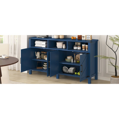 U_STYLE 59'' Modern 4-Door Sideboard Buffet With Power Outlets & USB Ports, Adjustable Shelves And Half-Open Storage Cabinet, Metal Accents & Aluminum Handles For Living Room, Dining Room, Entryway