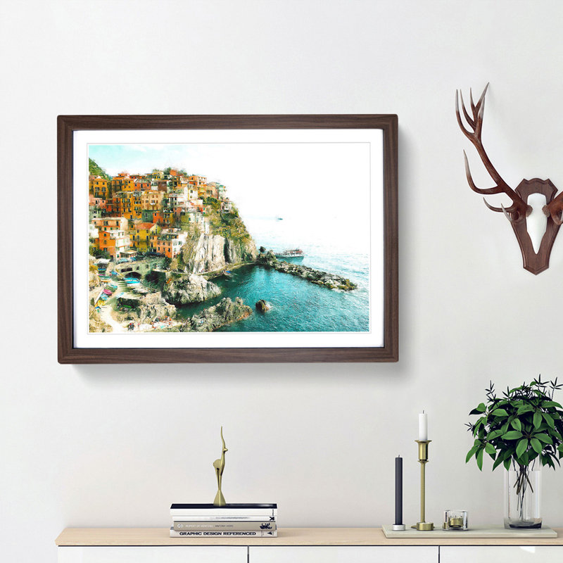 Manarola in Italy - Picture Frame Graphic Art Print, Walnut Framed, 62cm H x 87cm W x 2cm D