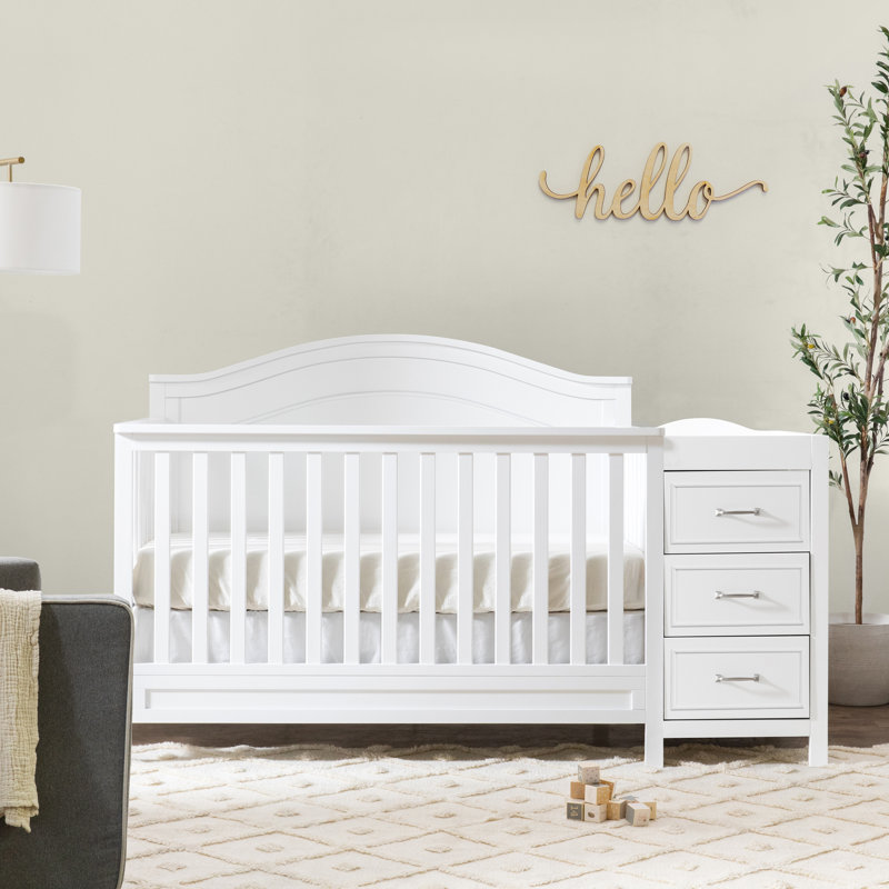 White 4-in-1 Convertible Crib and Changer with Storage