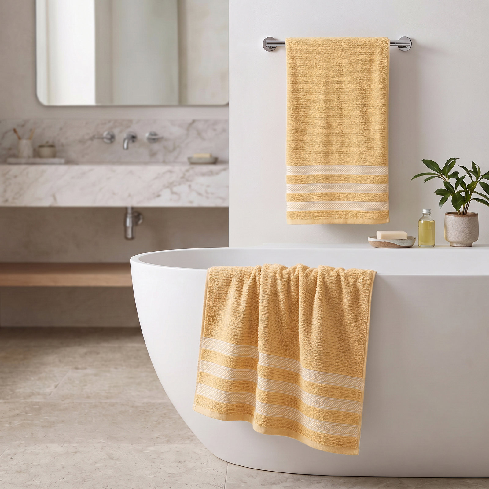 3-Piece Geometric Zero-Twist Cotton Towel Set, Gold