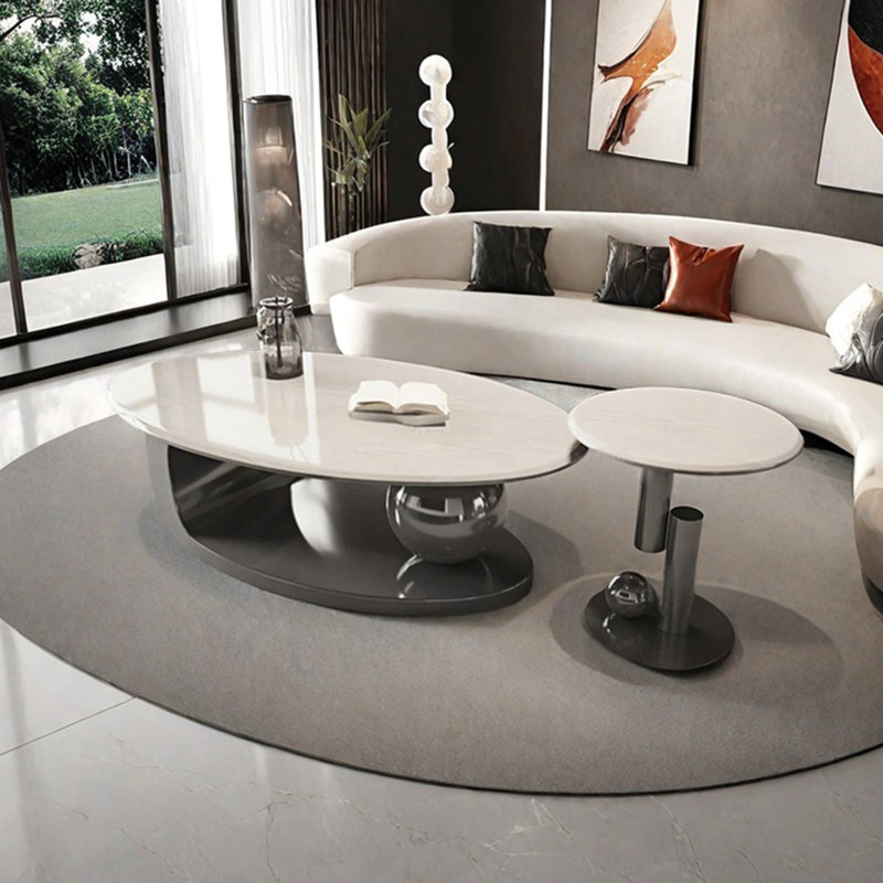 Simple oval marble coffee table, 16.5" H x 47.2" L x 23.6" D