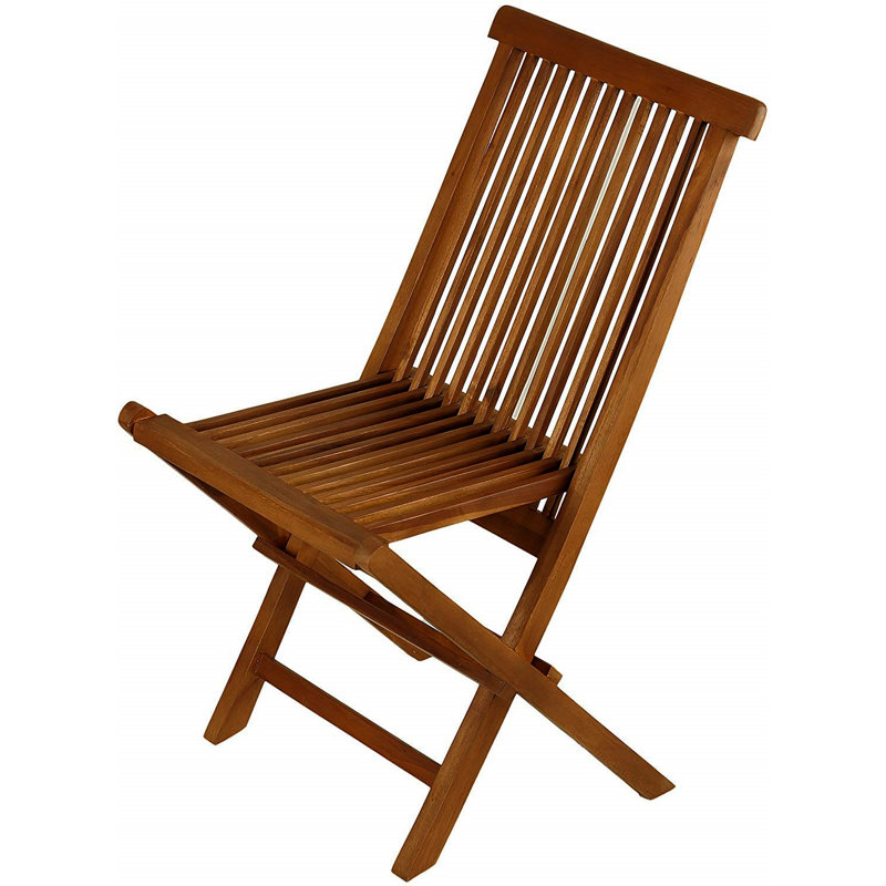 Brown Teak Wood Folding Side Chair, 18" x 35"