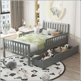 Full Size Wood Platform Bed with Storage Drawers and Safety Guardrails