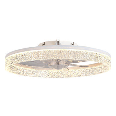 19" Smart RGB Ceiling Fan Light, Modern Low Profile Flush Mount Fandelier With Crystal Acrylic Shade, 6 Speeds & Reversible Motor, Dimmable LED Fan For Bedroom, Living Room, 3-Color Dimmable