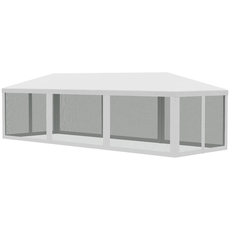 Auvent de tente de fête Outsunny, abri d'extérieur avec 8 parois latérales amovibles en filet, portes à fermeture à glissière, structure en acier
