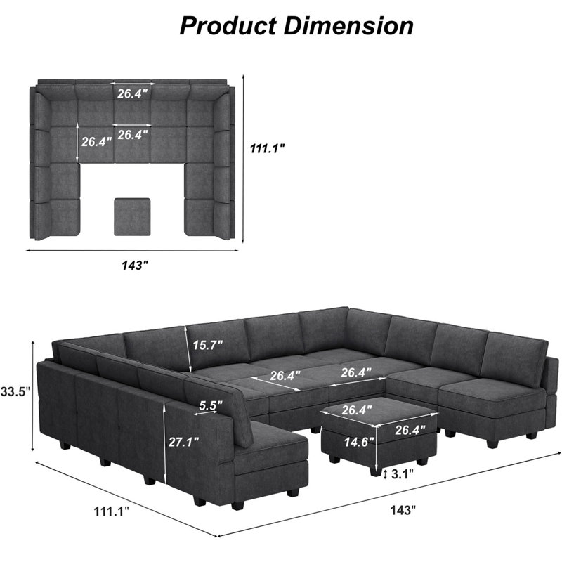 Neemi Modular Sleeper Sectional Sofa Couch Oversized U Shaped Sofa With Storage Convertible Sofa Set With Ottoman Sectional Sofa
