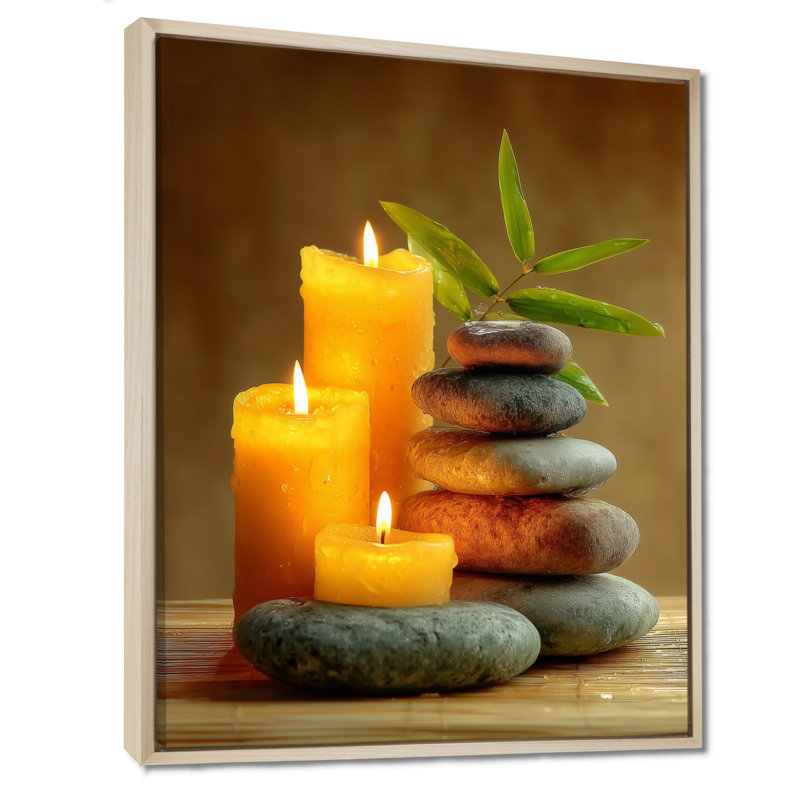 Relaxation Candles and Bamboo - Bamboo Wall Art Decor, impression sur toile grise asiatique, H 40 po x l 30 po, Crème