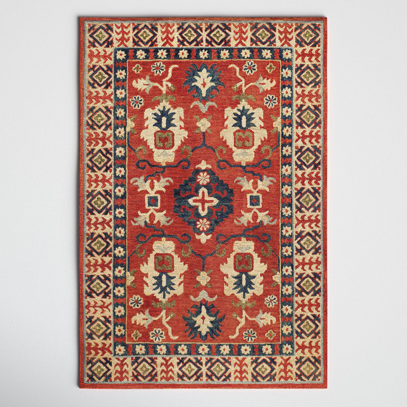 Adrien Hand-Tufted Wool Burnt Sienna/Navy/Beige Area Rug, Rectangle 2' x 3'