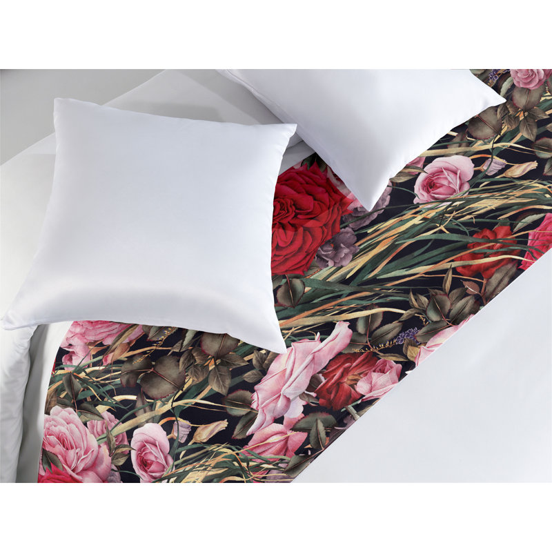 Ambesonne Meadow Bed Scarf Runner Leaves Greenery Flowers Boho Queen Pastel Pink and Dark Pink, King