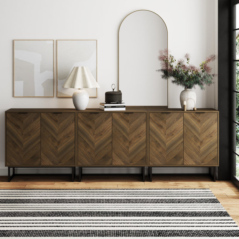 Vallejos 3-Pack Accent Cabinet Set or TV Stand, Walnut/Black
