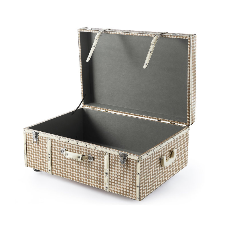 Preppy Houndstooth Designer Trunk with Wheels, Light Brown