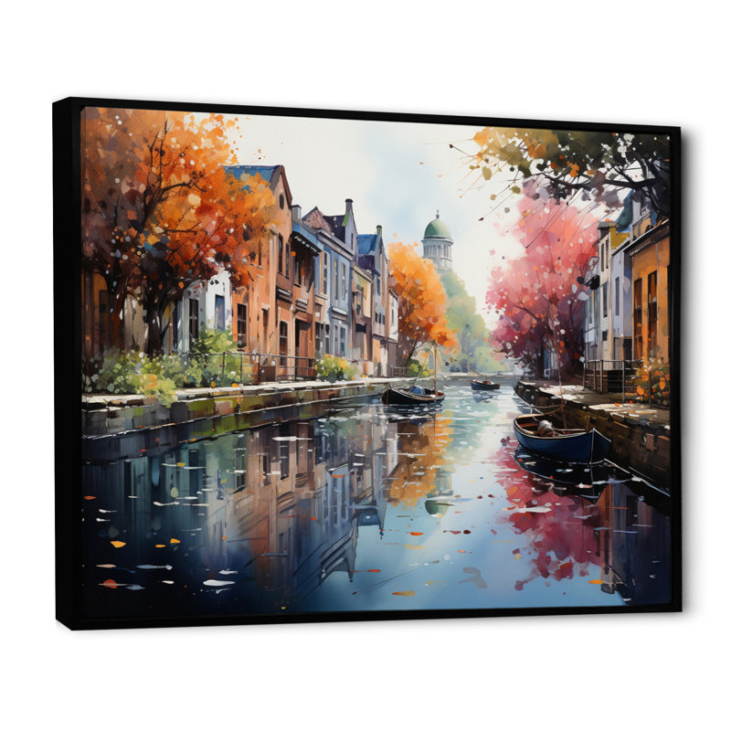 Pointillisme du canal rose vibrant - impression, H 16 po x l 32 po x P 1 po, Cadre flottant noir