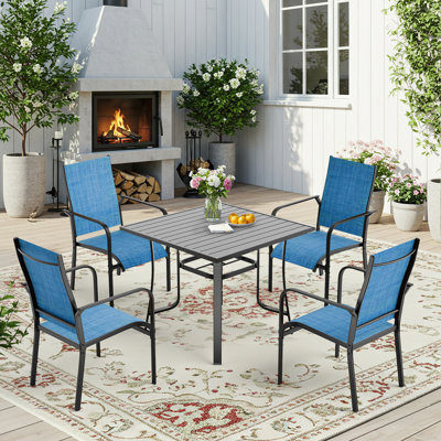 5 Piece Patio Dining Set, Outdoor Dining Table And Chairs Set For 4, 4 Textilene Chairs, 1 Iron Square Table With Adjustable Umbrella Hole (1.57"-1.97