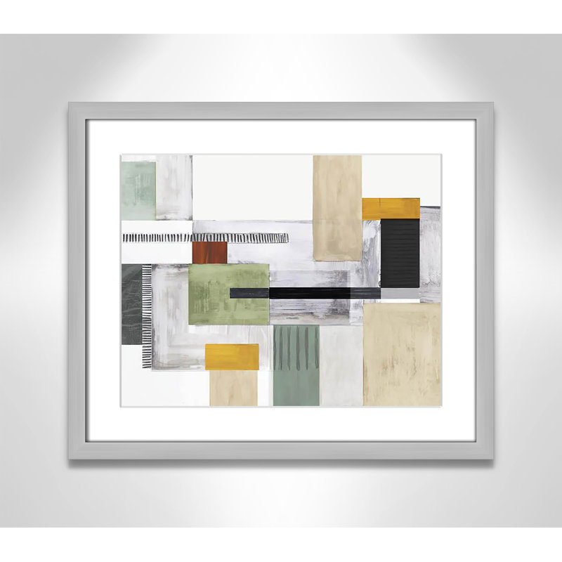 «Playful Blocks» par Tom Reeves, H 16 po x l 19 po x P 1,25 po, Cadre argenté encadré, Blanc