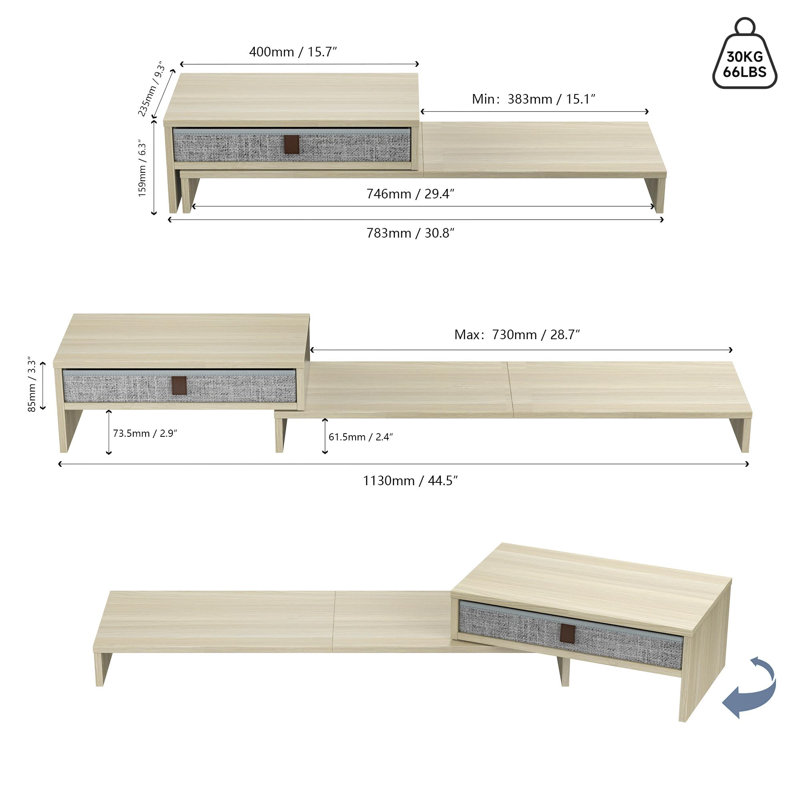 Rennis Engineered Wood Monitor Stand, Oak