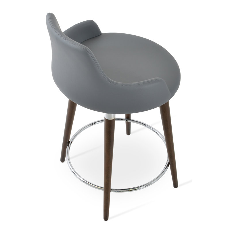 Dervish 29.5" Bar Stool, Walnut, Leatherette-Gray