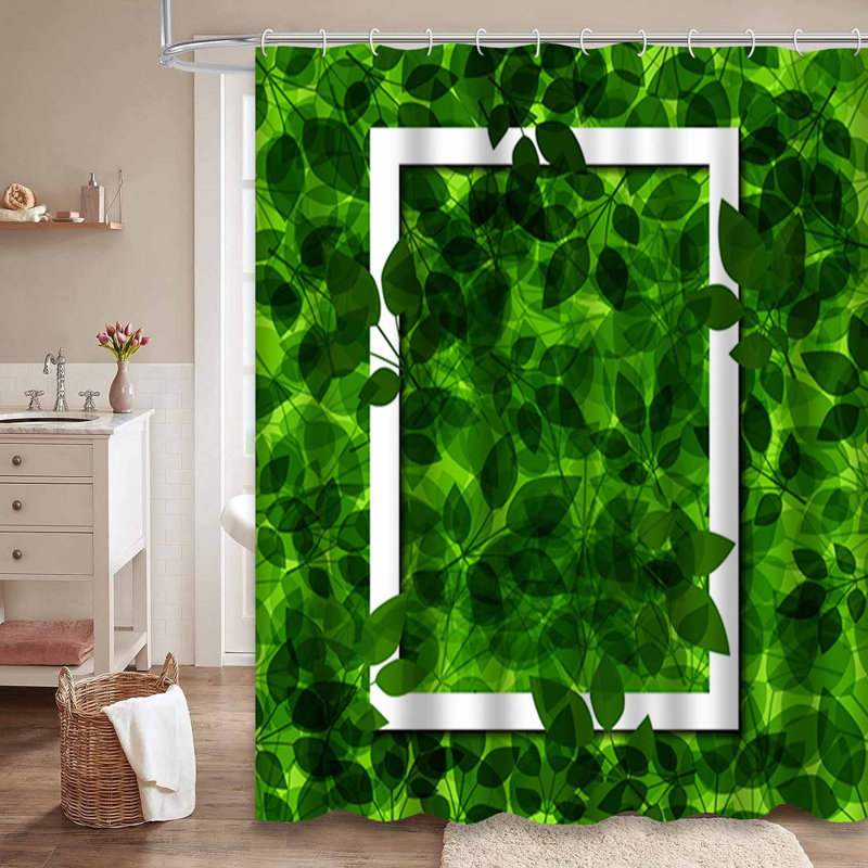 Rideau de douche à feuilles vertes avec 12 crochets, L 72 po x l 78 po