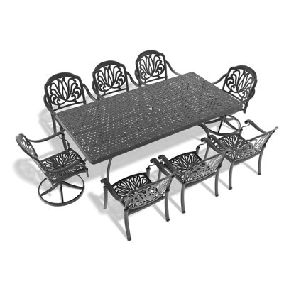9-Piece All-Weather Cast Aluminum Dining Set, Include 2 Swivel Chairs,6 Dining Chairs And Rectangular Table With Black Frame (Same Sku:W1710S00382)