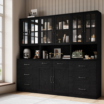 71" H X 78.7" W Kitchen Pantry With Bookcases, Glass Door Kitchen Hutch With Drawer And Spacious Countertops(BEB) by Hokku Designs