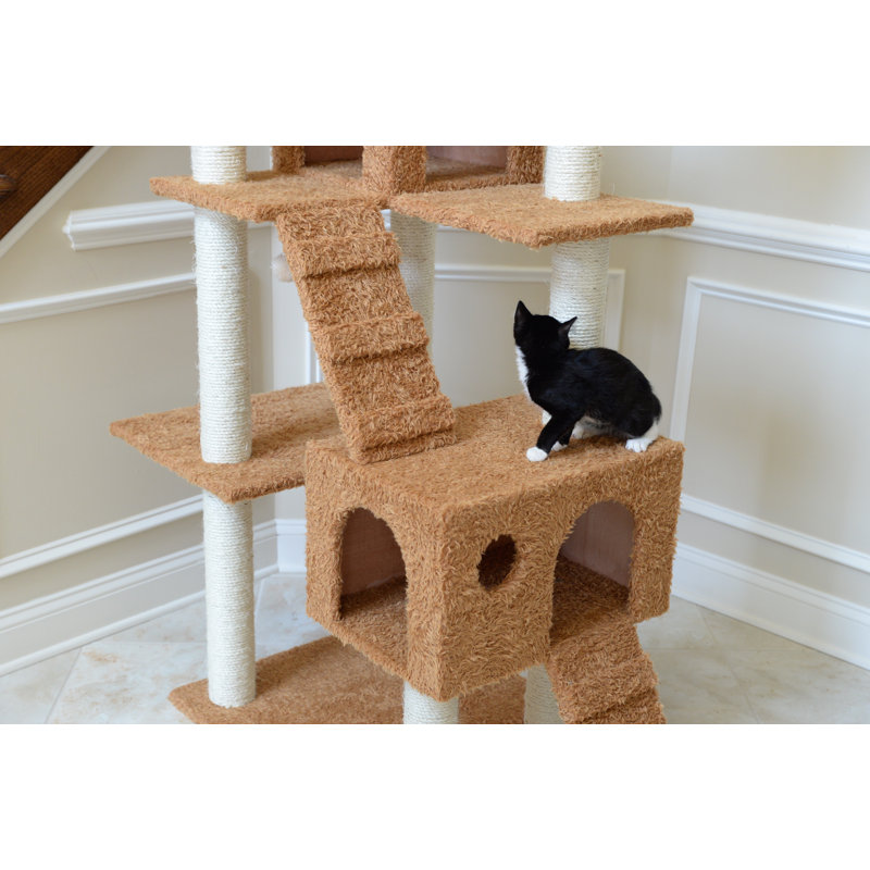 Ochre Brown Multi-Level Sisal Cat Tree with Faux Fur