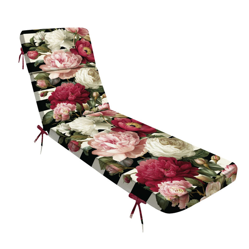  Outdoor Indoor 3'' Lounge Patio Cushion Peony Roses Seamless Black White Stripes Flowered Water-Resistant Chaise Lounge Cushion for Chair Patio Furniture Seat Cushion
