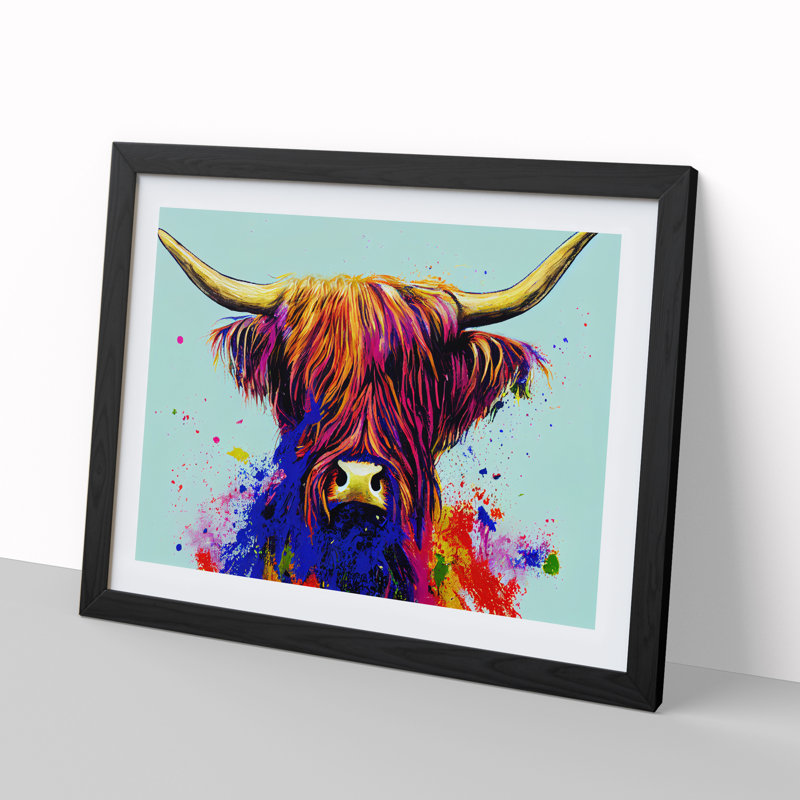 Highland Cow Splash Vol.3 Abstract - Single Picture Frame Painting, Black, 25cm H x 34cm W x 2cm D