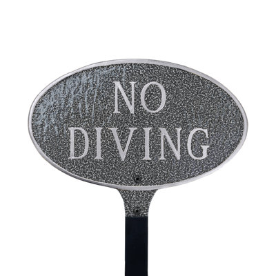 No Diving Small Oval Statement Plaque with Lawn Stake - Swedish Iron