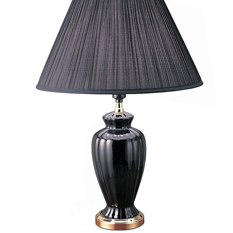 Lampe de table haute 26 po en céramique, en forme d'urne avec finition noire, abat-jour en lin