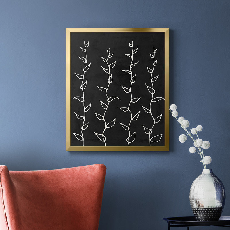 Toile encadrée de qualité supérieure «Ivory Vines I» - prête à être accrochée, Or, H 20 po x l 16 po
