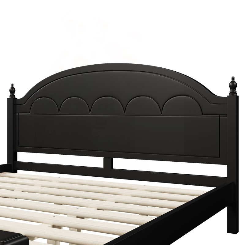 Structure de lit grand format en bois avec tête de lit arquée et design classique, Queen, Black