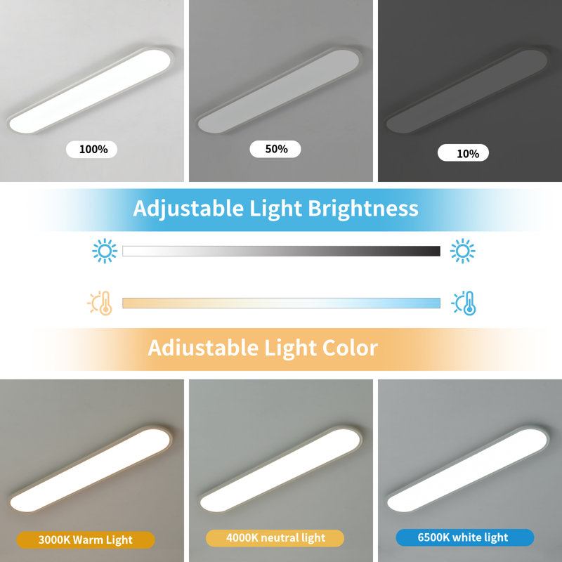 Deshunda 1 - Light Acrylic LED Flush Mount, White, 1.6'' H X 39.4'' W X 7.9'' D"