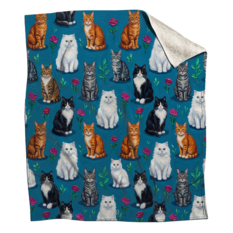 Diverses couvertures de chats et de fleurs, 50in W x 60in H