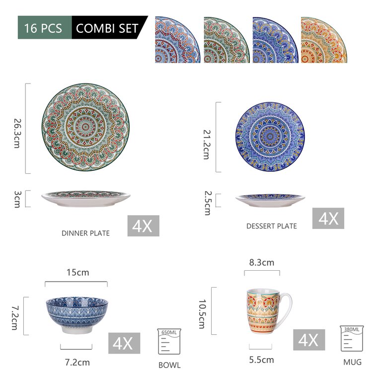 Wayfair Set Porcelain | - Service 4 China Rose Mandala for Dinnerware Bungalow Reviews &