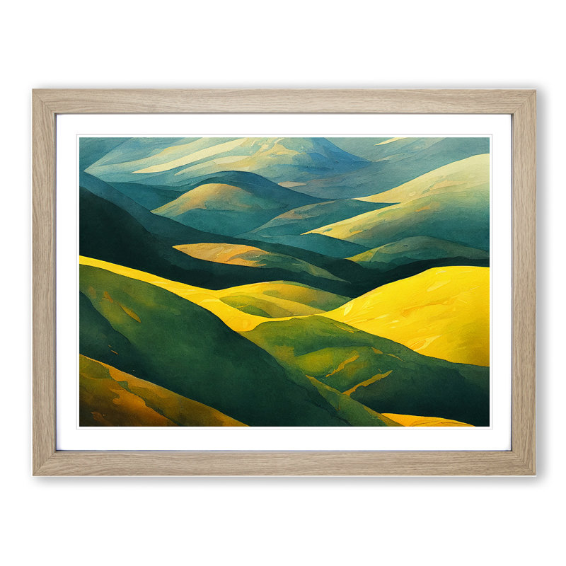 Spring Meadow Landscape View - Framed Print, 25cm H x 34cm W x 2cm D, Oak