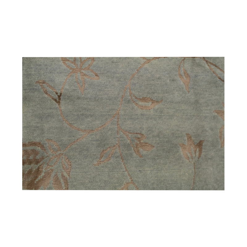 Tapis bleu clair noué à la main de haute qualité, Rectangle 8 pi 9 po x 11 pi 9 po