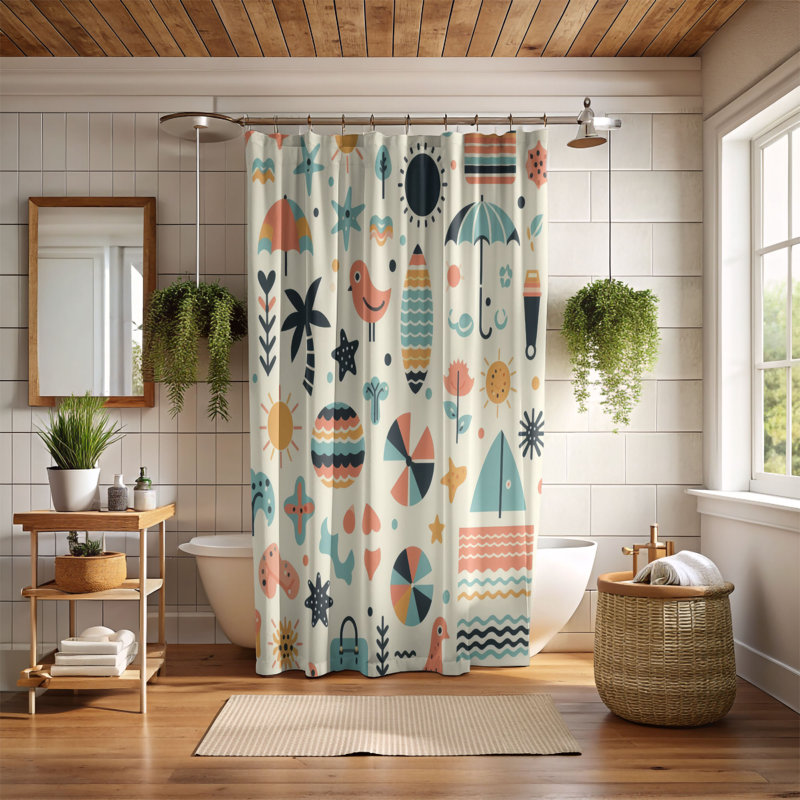 Rideau de douche standard 1 pièce Darner Beach Day, H 74 po x l 71 po