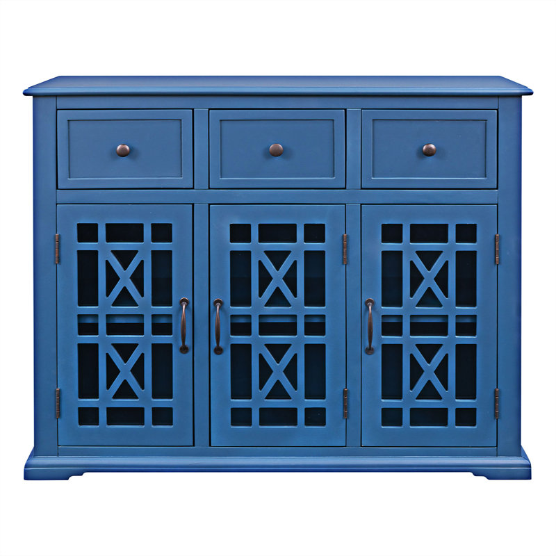 Buffet décoratif en bois massif Kostadin, Bleu foncé
