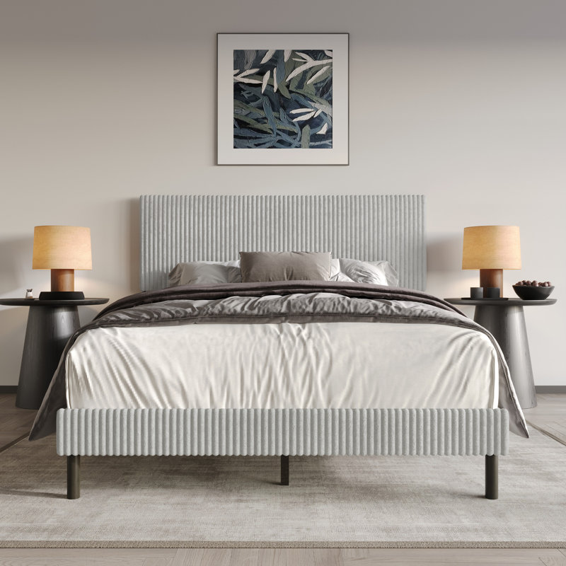 Osceola Upholstered Panel Bed, Light Gray, Twin