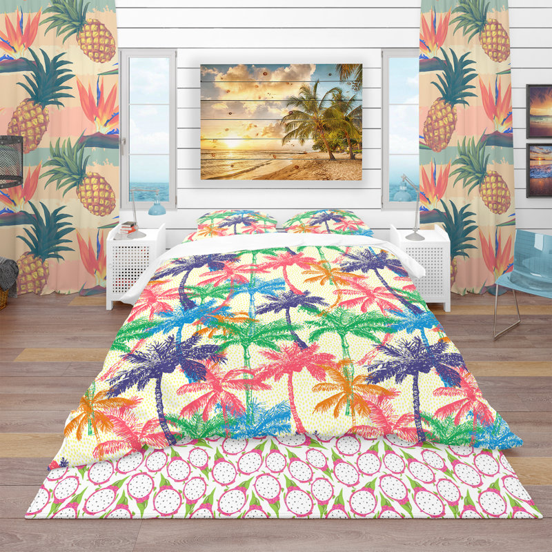 Ensemble de housse de couette tropical, Housse simple + 1 taie décorative