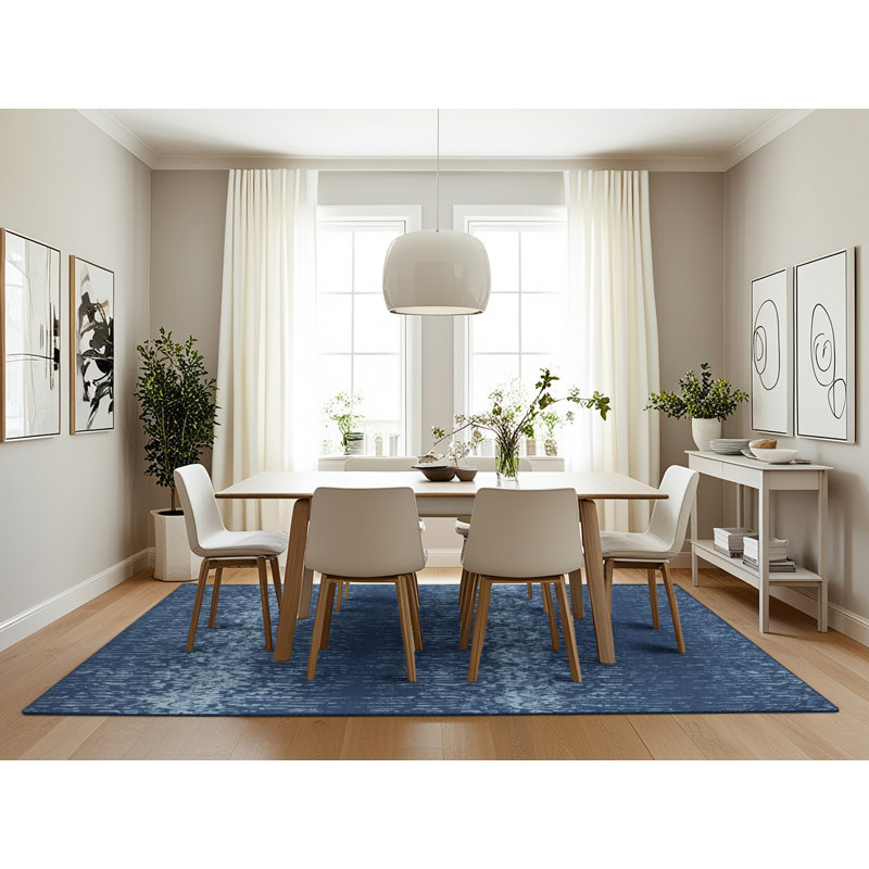 Tapis de zone bleu contemporain, Rectangle 7 pi x 10 pi