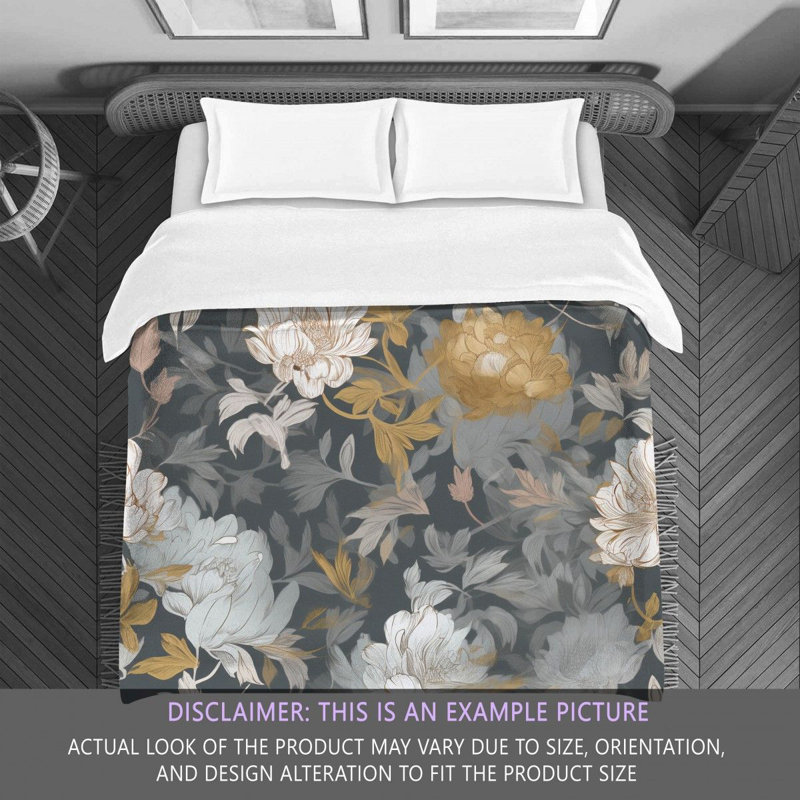 Floral Gold/Silver Microfiber Comforter, Queen Comforter