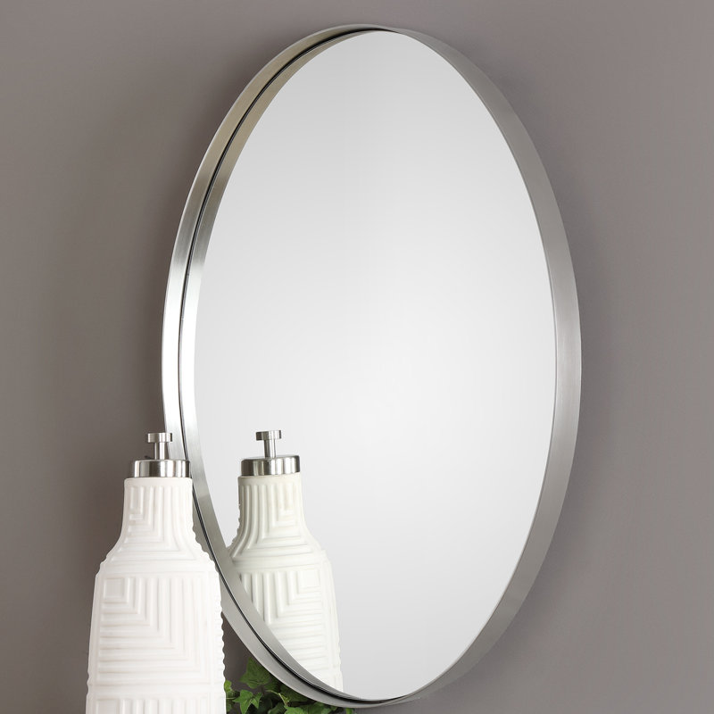 Devan Glass Oval Wall Mirror, Brushed Nickel
