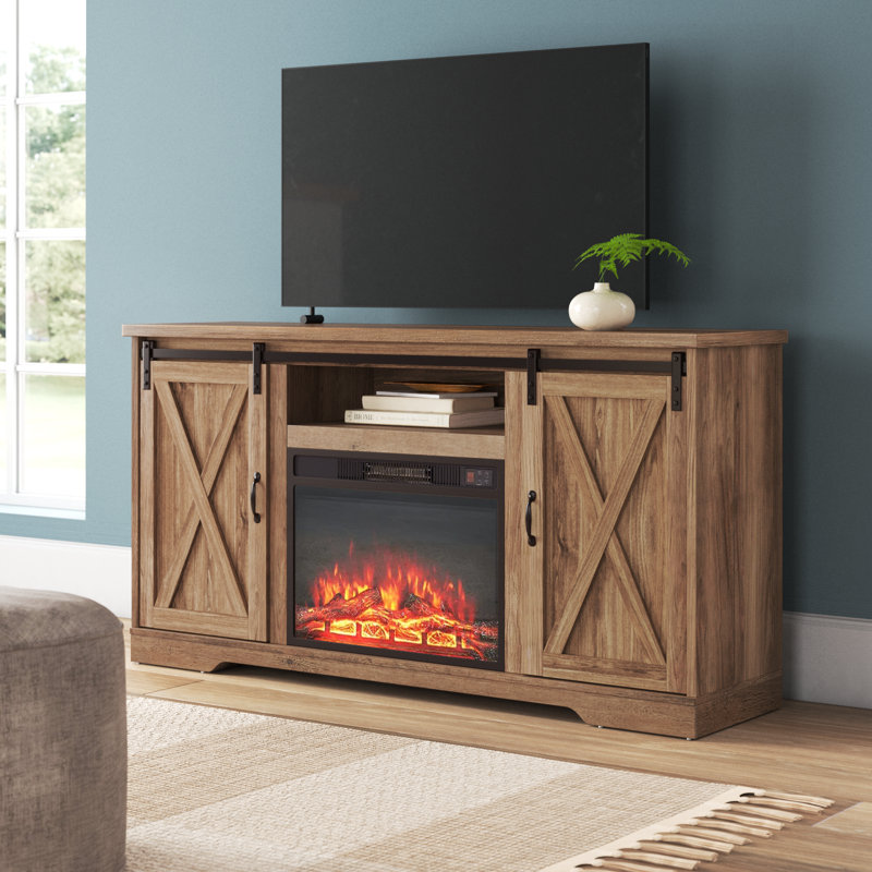 Meuble télé avec foyer pour téléviseur de 65 po ou moins Chiara, Bois de grange