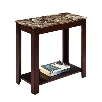 Dark Cherry Finished Wood End Table With Marble Print Top, 24". Versatile And Fashionable For Powder Room. 250 Lbs Weight Bearing. 12" Width. 24" Height. Multicolor Classy Lounge.
