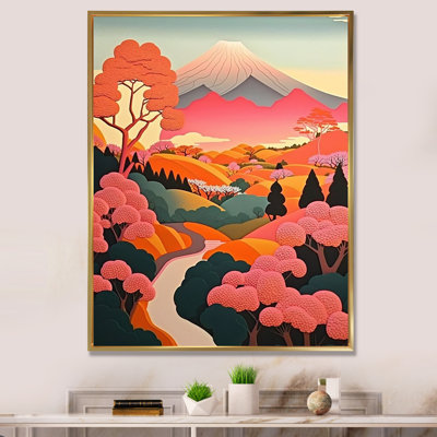 «Elegant Pink Japanese Mountain Landscape I», reproduction sur toile